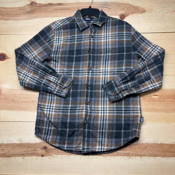 Eddie Bauer Flannel Shirt Small Gray Brown Button Up Long Sleeve Outdoors - Picture 2 of 12
